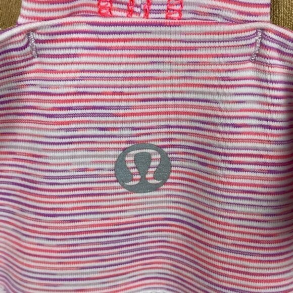 Lululemon Power Dance Tank Pink White‎ Size 6 Built In Bra Yoga Running Top Run - Picture 5 of 10